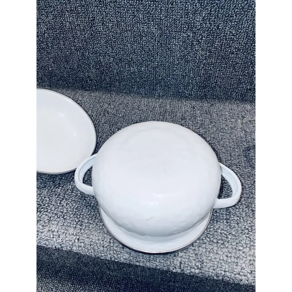 X4 Lot Golden Rabbit White Set Enamelware Small Soup Pots Little For Set Metal